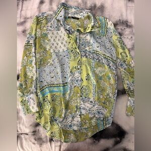 Zara blue and green paisley blouse